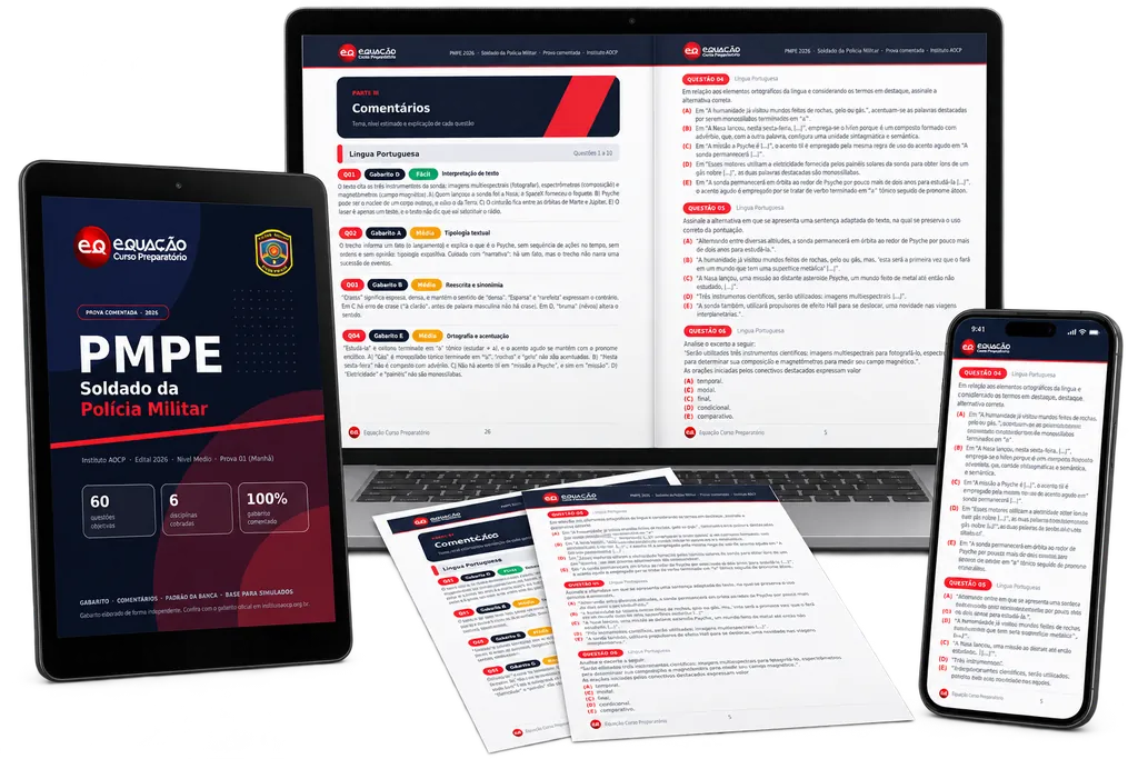 Material do pacote de simulados PMPE em notebook, tablet e celular