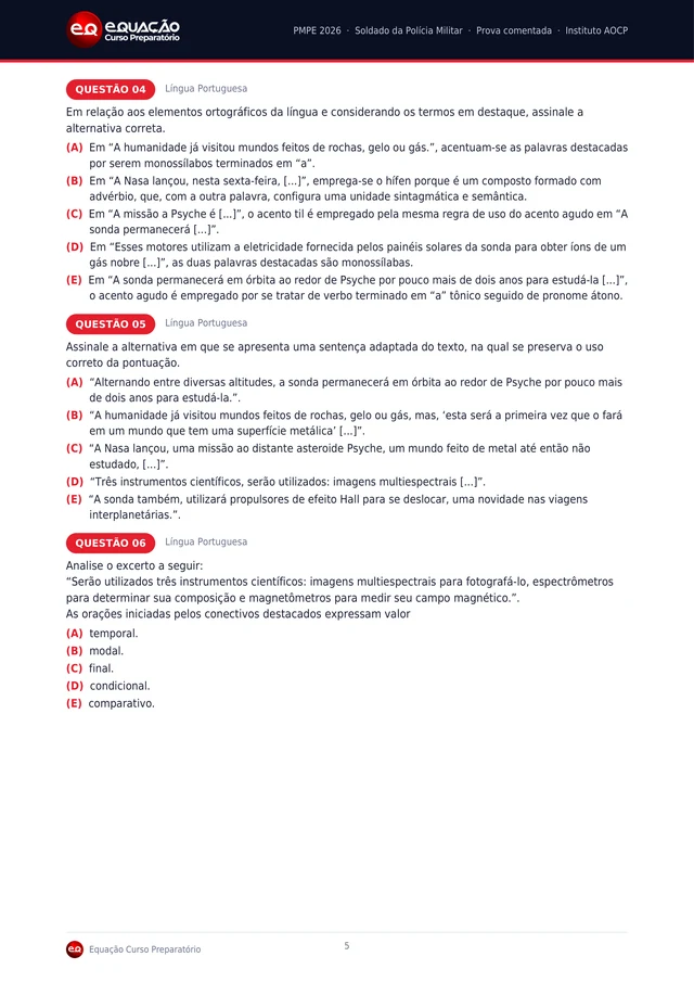 Página 5: Questões de Português